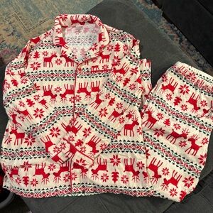 Hanna Andersson Adult Medium Pajama Set Cotton Flannel Deer Reindeer Fair Isle